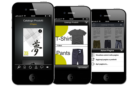 App Paperfly per iPhone - Catalogo prodotti con indice visuale delle categorie e pdf multimediale.